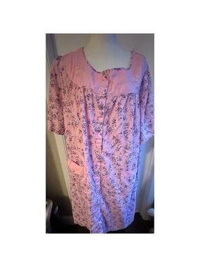 Pink K Women's Floral Snap Front Housedress Plus Pink Short Sleeve Pockets